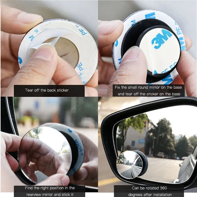 Espejo retrovisor de punto ciego para coche, gran angular, ajustable de 360 grados, pequeño espejo redondo, espejo retrovisor convexo auxiliar inverso para coche