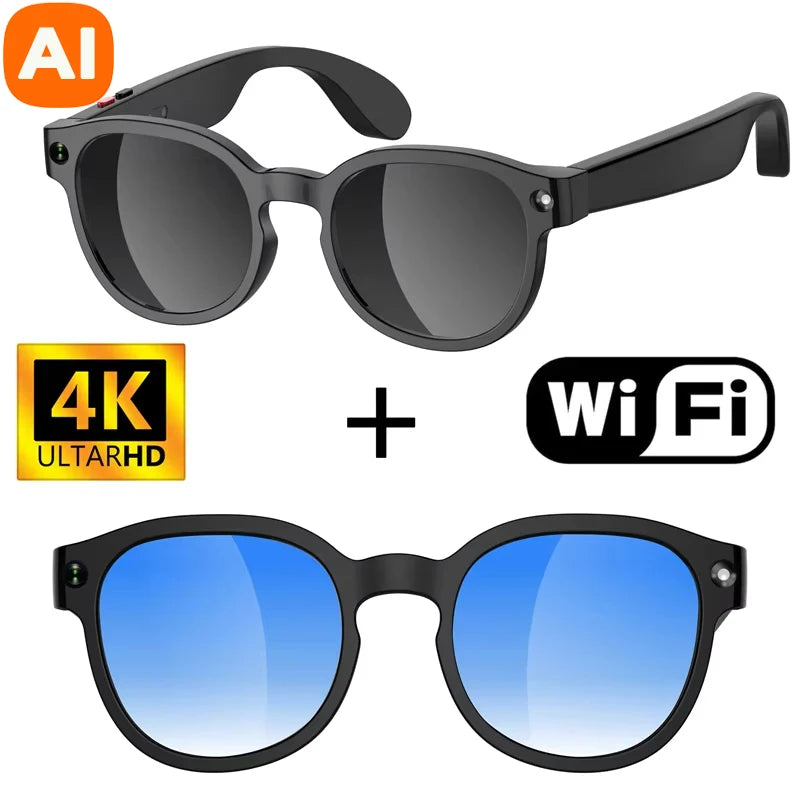 Gafas Inteligentes con IA, Traducción por IA, Cámara HD de 8MP, Grabación de Imágenes 4K, Conversación, Escucha de Música, Gafas Inteligentes para Motocicleta