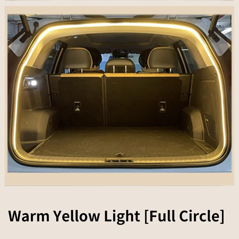 Iluminación de maletero de alta luminosidad para coche, luz ambiental interior decorativa, tira de luz LED para portón trasero con sensor automático sin cableado.
