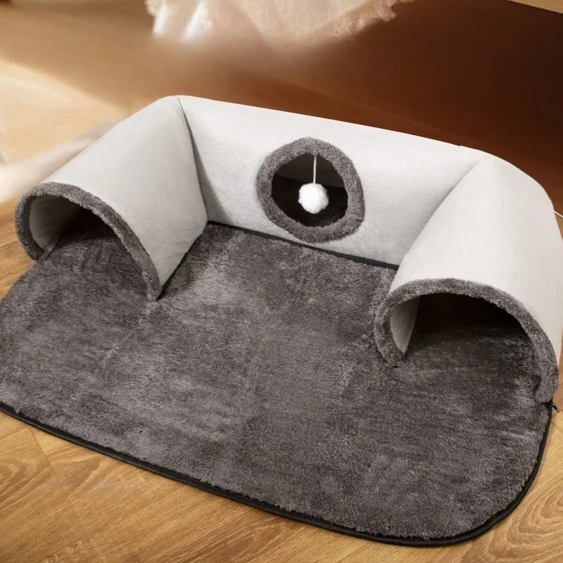 Túnel interactivo para gatos en forma de U, disponible en las cuatro estaciones, oculta para gatos, canal para gatos, nido para gatos antisuciedad extraíble y lavable