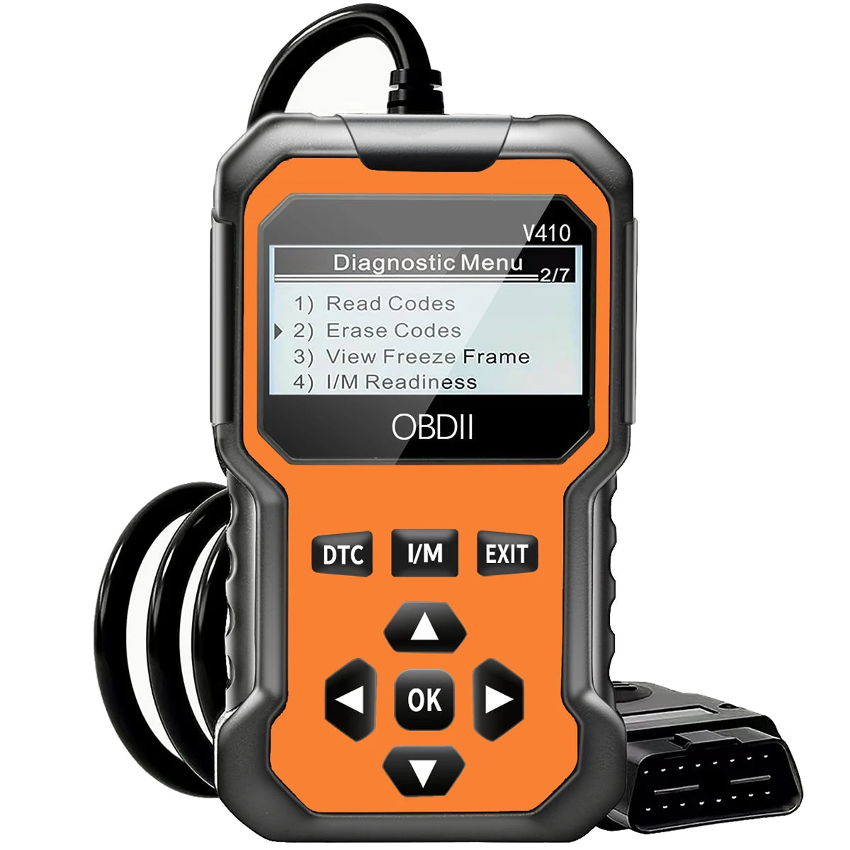 Escáner de Diagnóstico OBD2 V410 para Autos y Camiones desde 1996+, Flujo de Datos, Comprobación de Listo para Inspección (I/M), Prueba de Voltaje