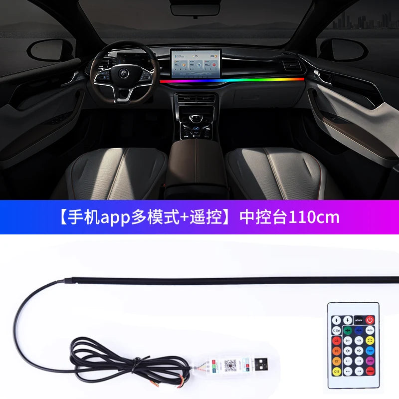 Luces Ambientales para Auto de 110cm con Control por APP, LED RGB, Iluminación Interior, Tiras Acrílicas para Decoración de Tablero y Techo Solar
