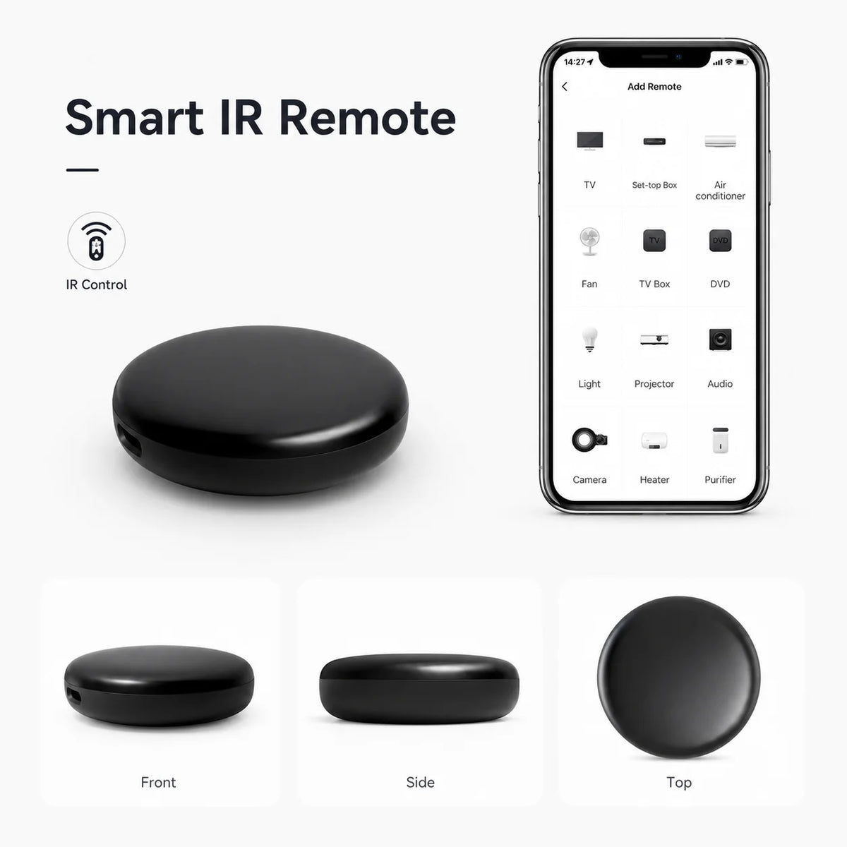 Control Remoto Universal Inteligente Tuya con Sensor de Temperatura y Humedad para Aire Acondicionado, TV, con/sin Pantalla