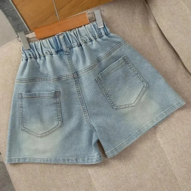 Shorts de Verano para Niñas de 2 a 12 Años, Pantalones Cortos de Mezclilla con Bordado de Moda, Ropa para Niños, Shorts de Algodón para Niños