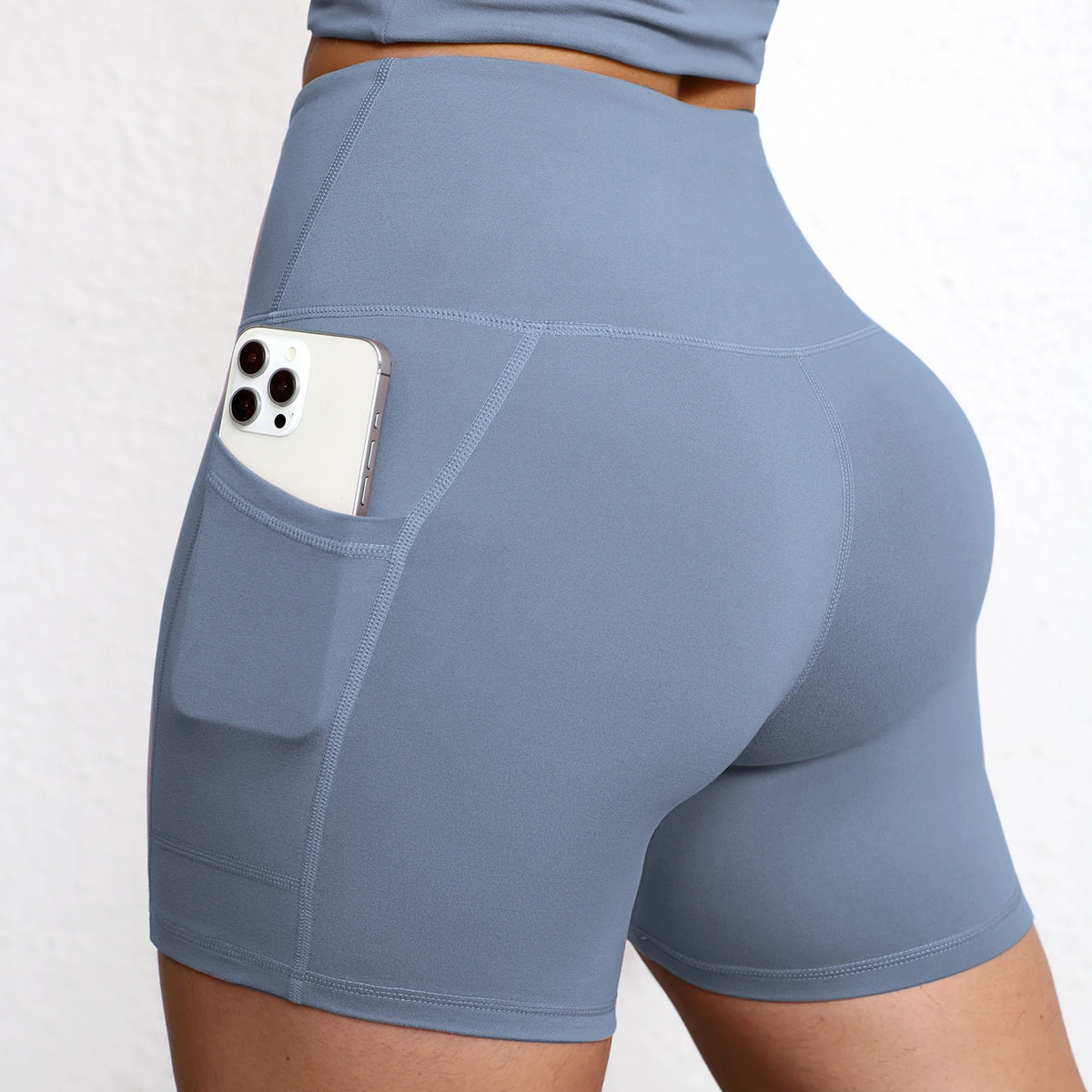 Pantalones de Yoga de Color Sólido con Bolsillos, de Secado Rápido, Cintura Alta, Shorts de Yoga con Efecto Push-Up para Mujer, Transpirables, para Entrenamiento y Fitness