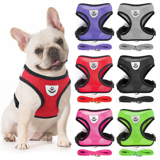 Conjunto de arnés y correa para perros pequeños y gatos de malla transpirable, arnés ajustable para gatos, chaleco para cachorros, Bulldog Francés, Chihuahua, Pug
