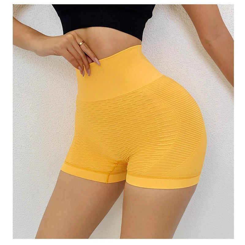 Pantalones cortos deportivos de Yoga para mujer, pantalones cortos de cintura alta con realce de cadera, pantalones cortos de Lycra para Fitness, pantalones cortos para correr al aire libre