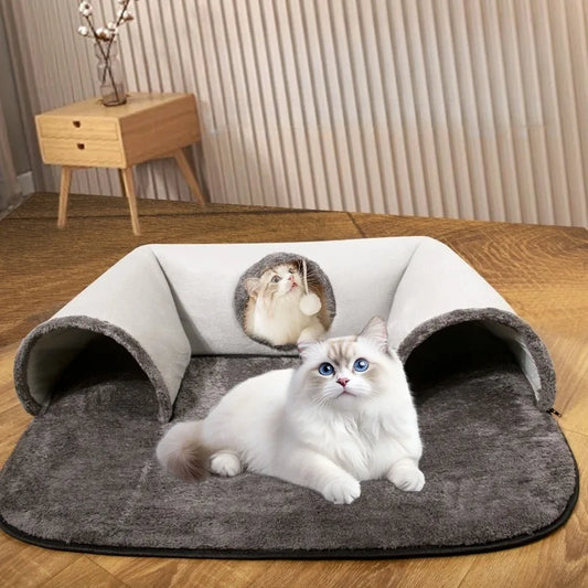 Túnel interactivo para gatos en forma de U, disponible en las cuatro estaciones, oculta para gatos, canal para gatos, nido para gatos antisuciedad extraíble y lavable