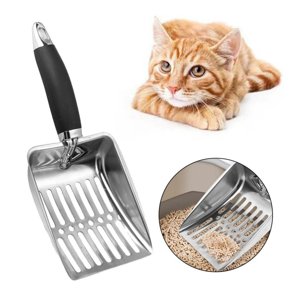 Pala de Acero Inoxidable para Recoger Excrementos de Perros y Gatos, Reduce el Polvo, Pala de Metal con Mango Largo, Herramientas de Limpieza para Mascotas