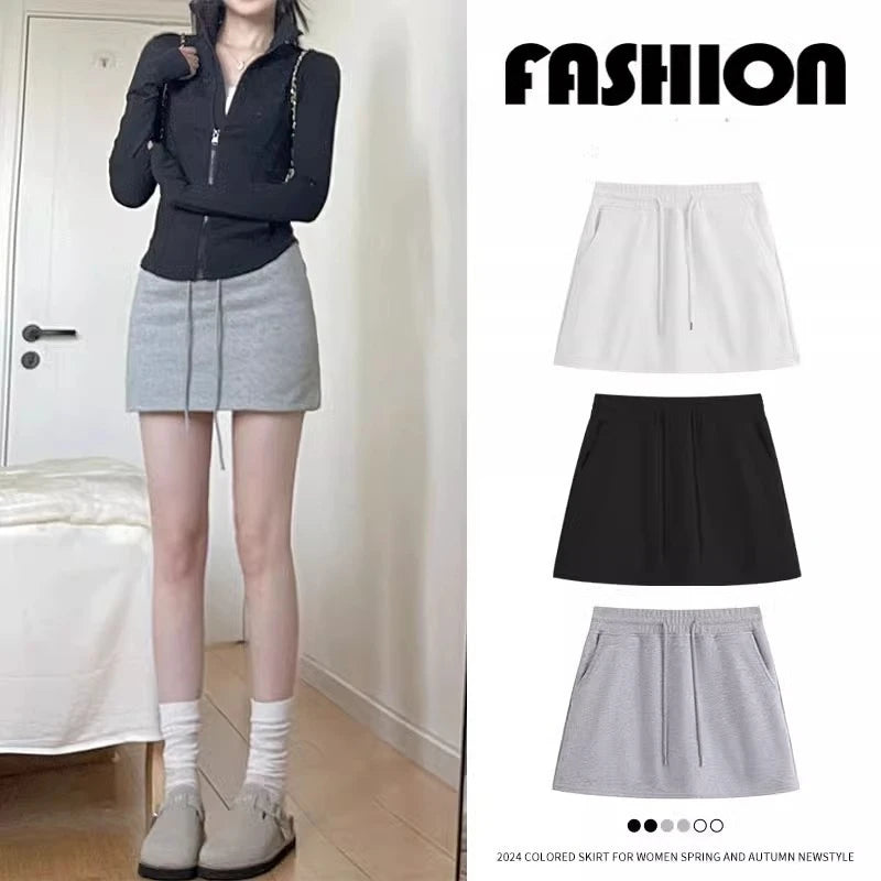 Falda corta deportiva gris antideslumbrante para mujer, falda corta de cintura alta para abrazar la cadera, pantalones y falda cómodos