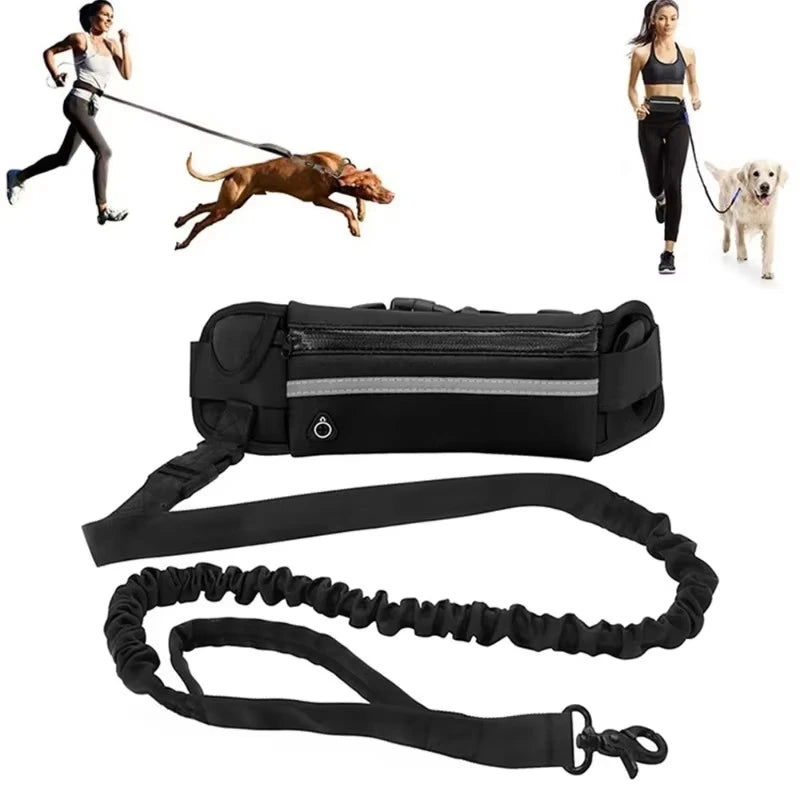 Correa para Perro de Alta Visibilidad, Manos Libres, Reflectante, con Bolsa de Cintura, Retráctil y Elástica, para Correr y Caminar, Accesorios para Mascotas HD