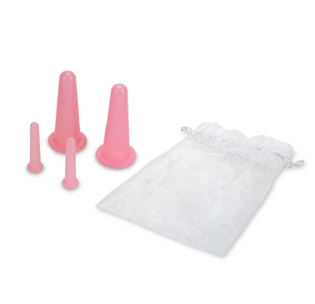 Juego de ventosas faciales de silicona, Kit de tazas de masaje al vacío, taza de masaje Facial de silicona Natural, herramienta de belleza antienvejecimiento, 4 Uds.