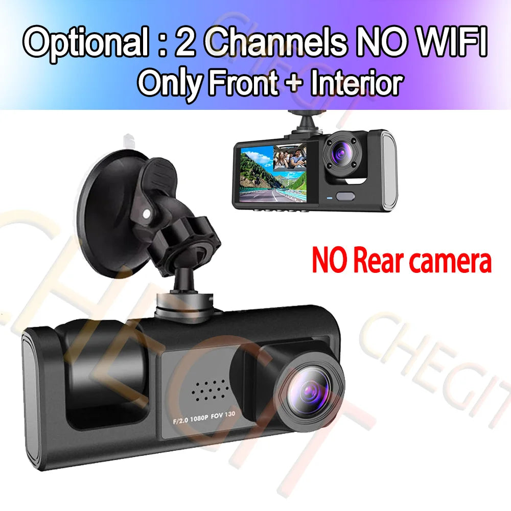 Cámara de salpicadero WIFI, 3 cámaras, 1080P, DVR para coche, 2/3 lentes, grabadora de vídeo, caja negra, cámara de salpicadero, grabación en bucle automático, accesorios para coche