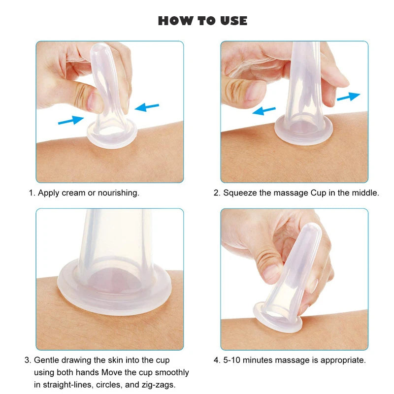Juego de ventosas faciales de silicona, Kit de tazas de masaje al vacío, taza de masaje Facial de silicona Natural, herramienta de belleza antienvejecimiento, 4 Uds.