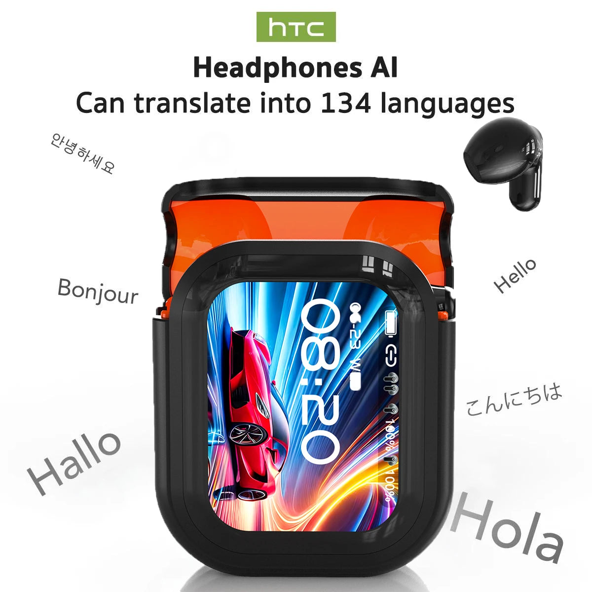 Auriculares Inalámbricos Bluetooth Originales HTC NE20, Auriculares Intrauditivos con Traducción IA, Pantalla Táctil LED, Sonido HIFI, Reducción de Ruido