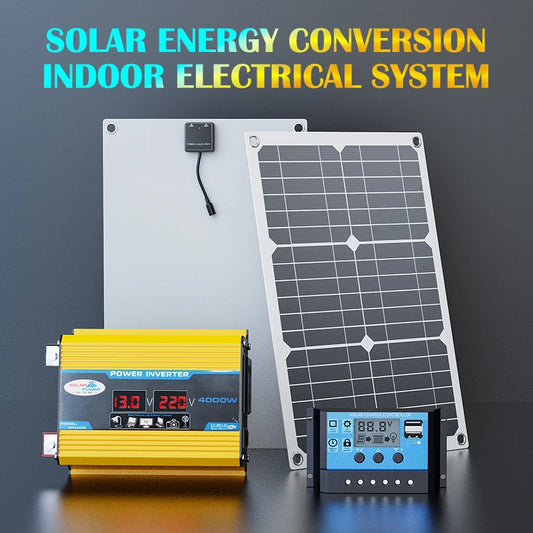 Generador solar de alta resistencia de 6000 W: inversor de corriente de 110 V/220 V + controlador MPPT de 12 V 100 A, kit completo fuera de la red