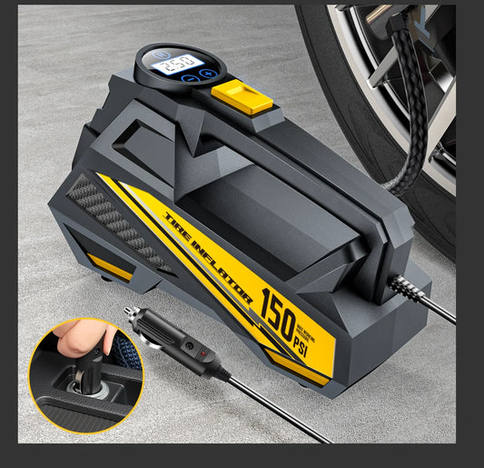 Bomba de aire portátil con cable para coche, inflador de neumáticos eléctrico mejorado de 12V y 150PSI, compresor de aire para coche con luz LED para motocicleta y bicicleta
