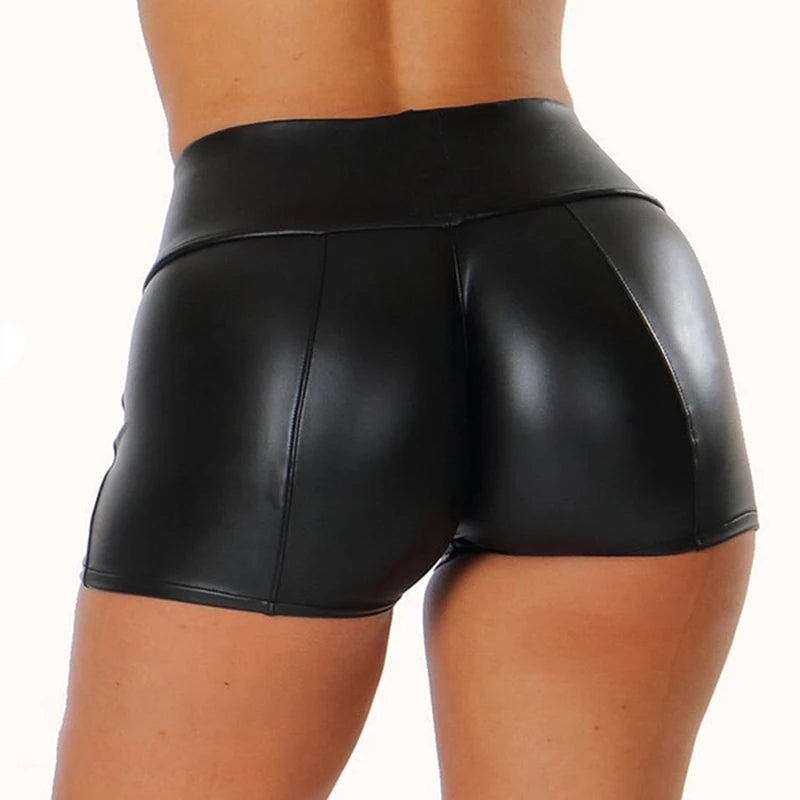Pantalones cortos de cuero para mujer, ajustados de cintura alta, Push Up, cortos negros, para correr, deportes, Fitness, pantalones cortos ajustados sexis para mujer Spodenki Damskie