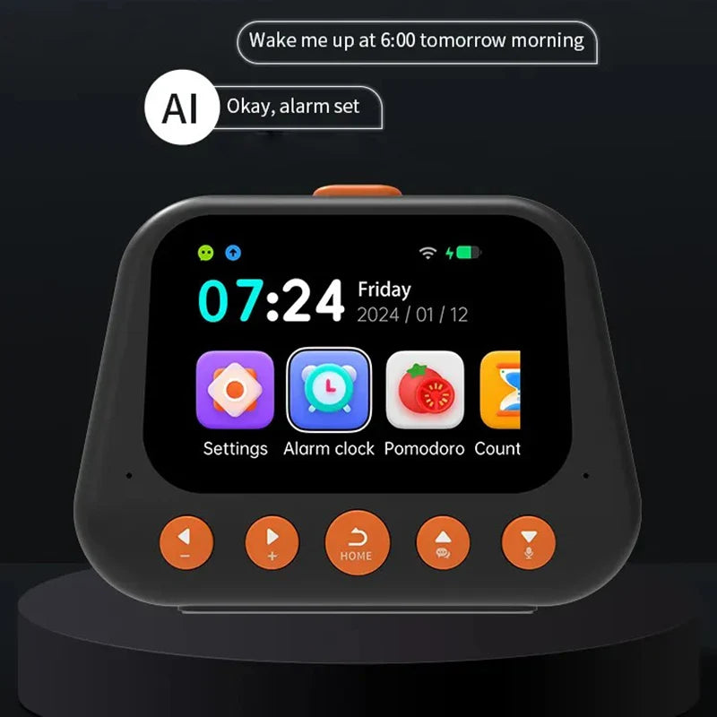 Reloj Despertador Inteligente con IA, Compañero Educativo, Reproductor de Música/Historias, Temporizador Pomodoro, Robot Genial, Regalo para Niños y Niñas