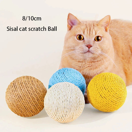 Juguete interactivo de sisal para gatos de 8-10 cm, pelota para rascar, para limpieza de dientes de gatitos, anti-mordidas, pelota sonora para gatos, artículos para mascotas