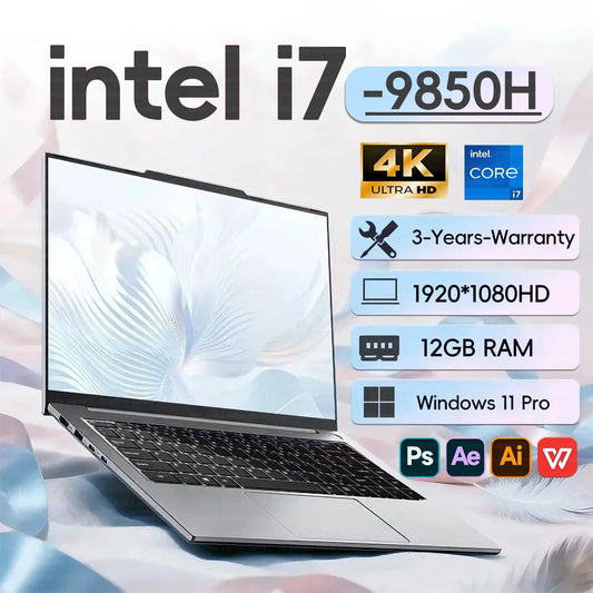 Computadora Portátil de 14.1 Pulgadas, Intel Core I7 9850H, 12GB de RAM, 512GB/1TB/2TB SSD, Laptop con Windows 11, Notebook para Oficina, Estudio y Juegos
