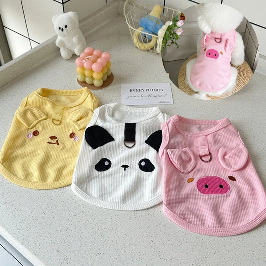 Chaleco de punto tipo gofre para mascotas, lindo abrigo para cachorros con anillo para correa, camisa ajustable y transpirable para perros y gatos, para primavera/verano.