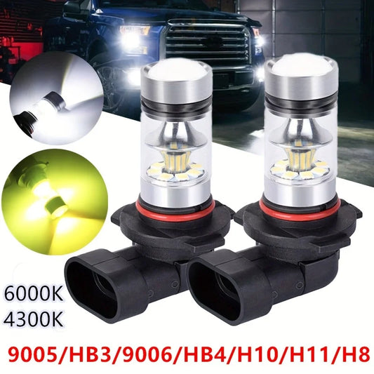Bombillas LED para Faros Antiniebla 9005/9006/H11 - Blanco 6000K y Amarillo 4300K - Compatibles con Vehículos de 12-24V - 1000-1200 Lúmenes