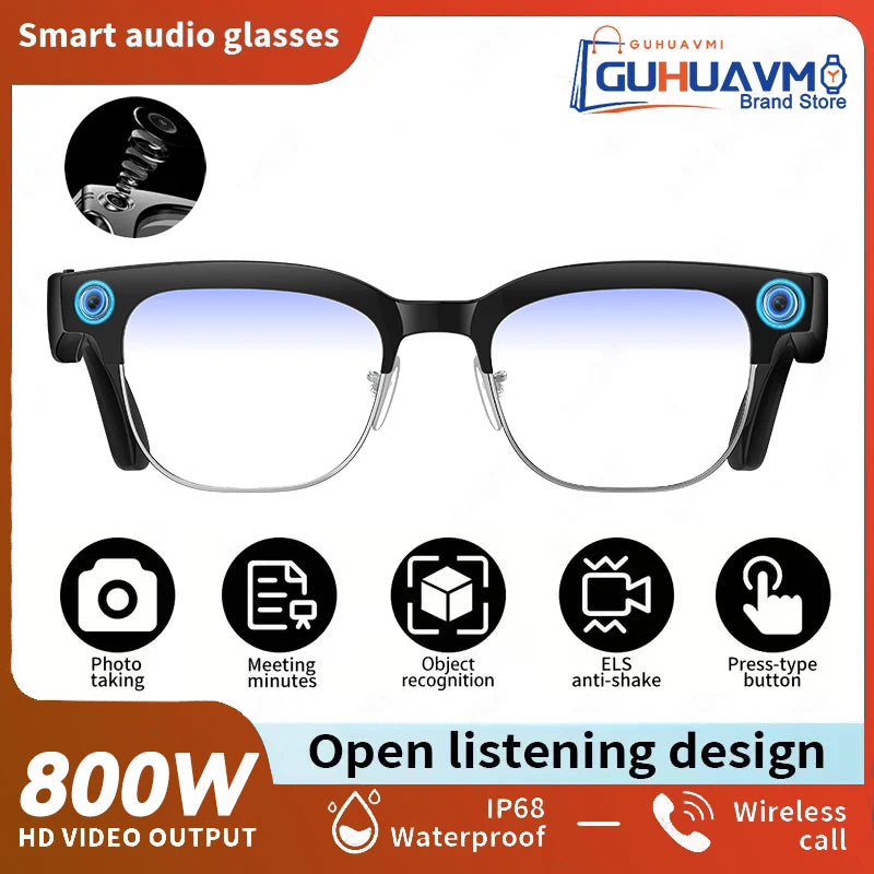 Gafas Inteligentes con IA 2026, Traducción en Más de 120 Idiomas, Cámara de 800W Píxeles, Reproductor de Música y Video, Llamadas, Gafas con Cambio de Color 8K para Hombre