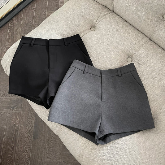 Pantalones Cortos de Mujer 2026, Elegantes, Lisos, Corte A, Pierna Ancha, Moda Verano, Cintura Alta, Estilo Coreano, Casuales, para Oficina y Trabajo