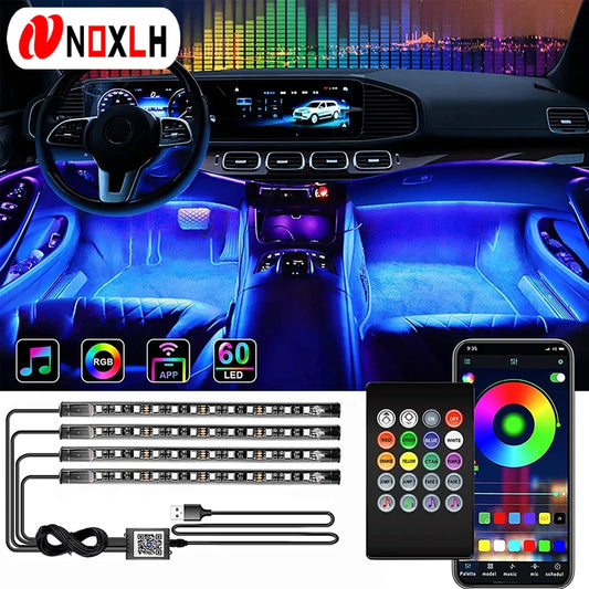 Kit de tira de luces LED de neón para Interior de coche, accesorios de retroiluminación RGB, aplicación remota, Control de música, lámpara decorativa automática