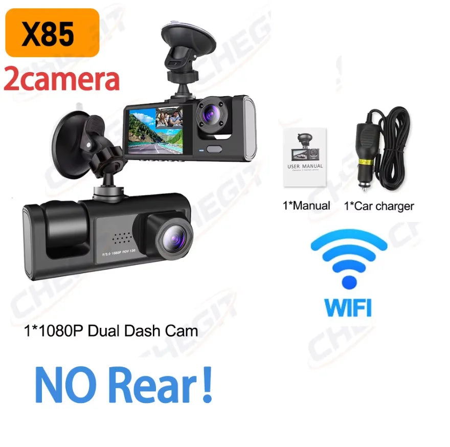 Cámara de salpicadero WIFI, 3 cámaras, 1080P, DVR para coche, 2/3 lentes, grabadora de vídeo, caja negra, cámara de salpicadero, grabación en bucle automático, accesorios para coche