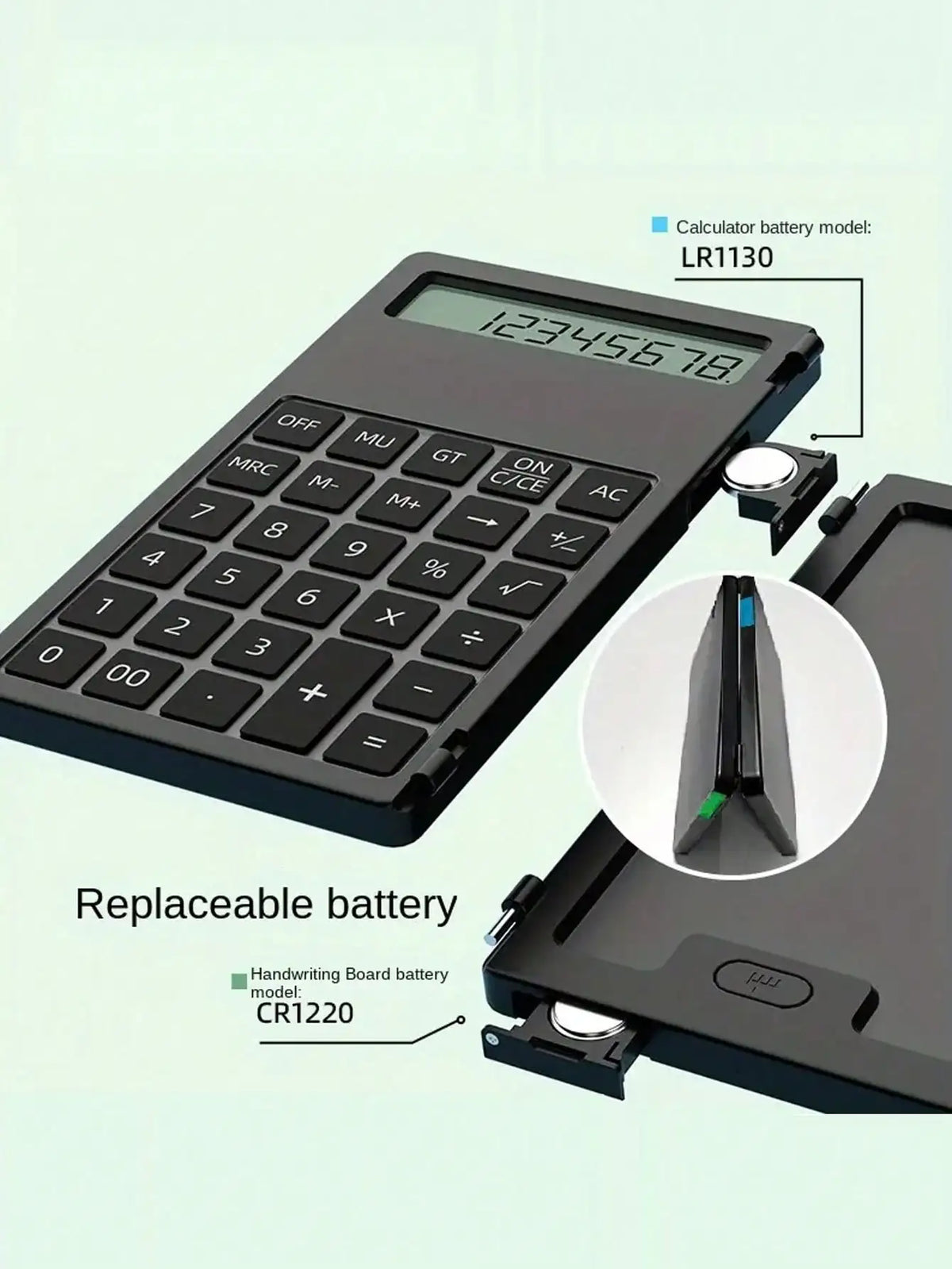 Basic Calculator with Writing Board, 2-in-1 LCD Calculator, Notepad, 12 Digit Display Desktop Calculator