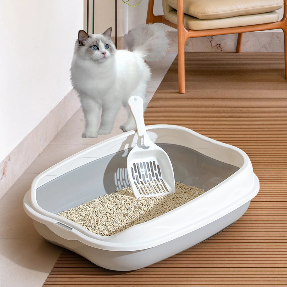 Caja de arena semicerrada, inodoro para gatos a prueba de salpicaduras, suministros de limpieza para gatitos grandes, cuenco grande para excrementos de gatos, suministros para mascotas