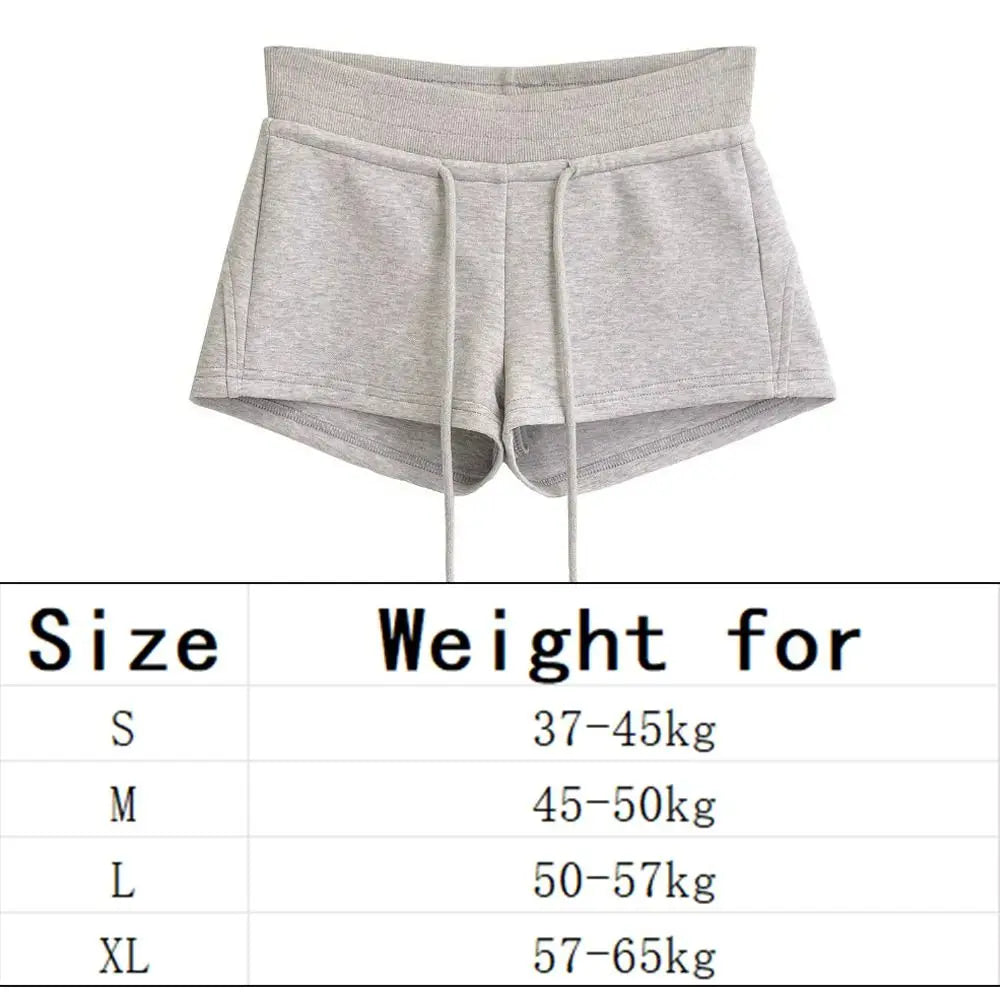 Pantalones Cortos Deportivos Casuales para Mujer con Cordón, de Talle Bajo, Negros/Grises, Ajustados, de Verano