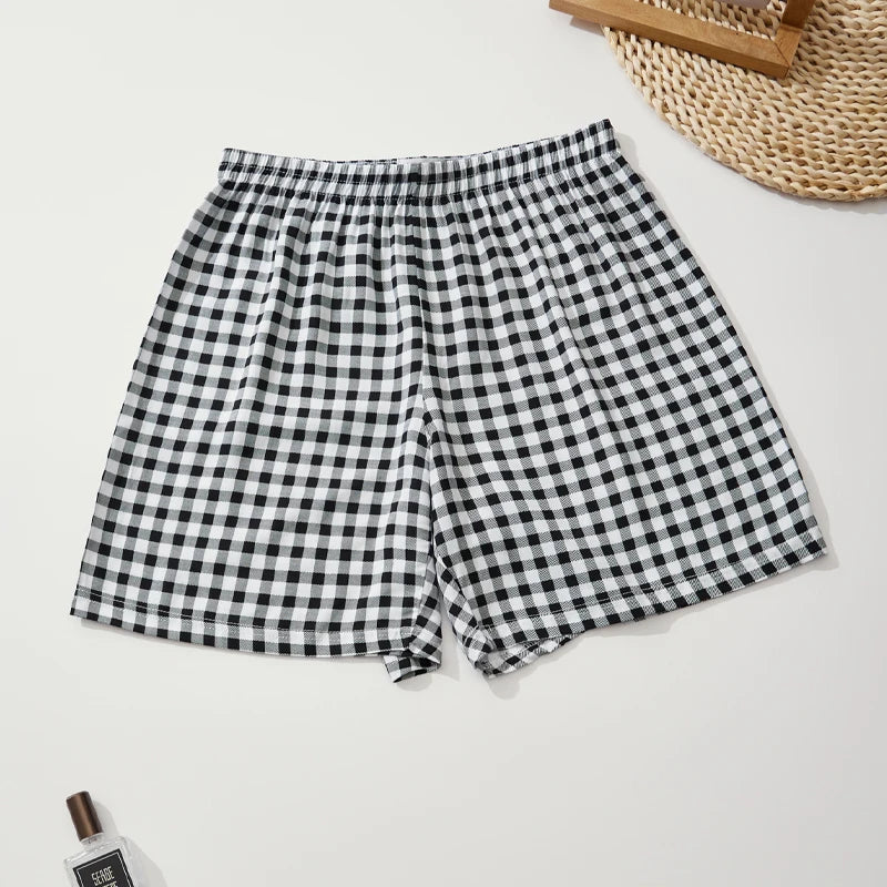 Pantalones cortos de verano para mujer, pantalones cortos holgados de 100% viscosa con cuadros florales para el hogar, pantalones cortos informales suaves y cómodos con cintura elástica