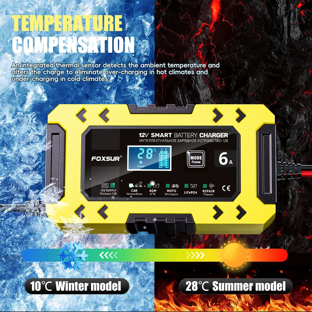 Cargador de batería 12V 6A inteligente con función de reparación