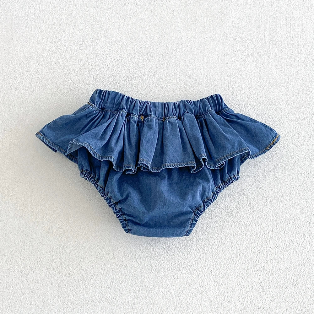 Falda pantalón vaquera para bebés y niñas, con volantes, cintura elástica, tipo tutú, para verano