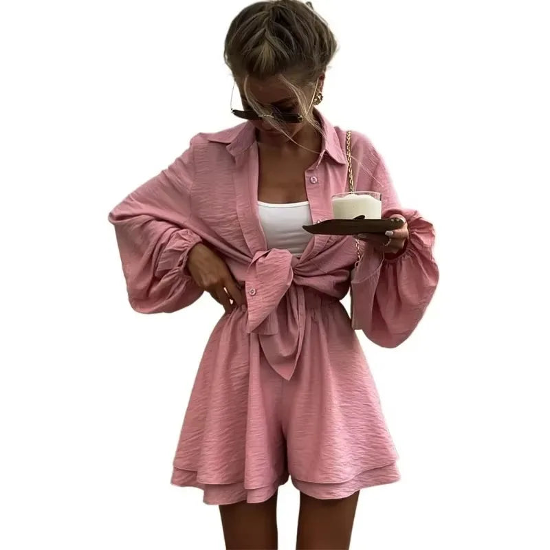 Conjuntos cortos sueltos informales para mujer, conjuntos de 2 piezas, trajes para mujer, Spa, vacaciones, pantalones cortos holgados de moda, trajes de verano para mujer