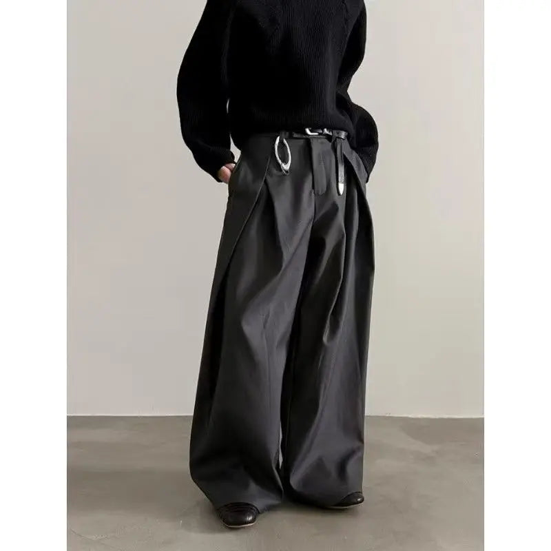 Pantalones de Traje de Pierna Ancha Estilo Harajuku para Hombre, Plisados, Curvos, Rectos, Largos, Casuales, Holgados, Estilo Urbano
