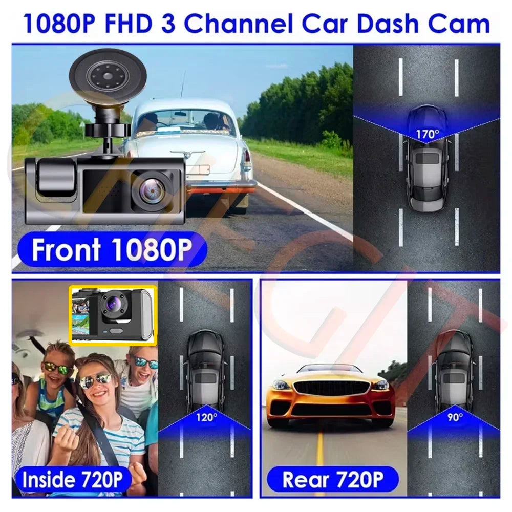 Cámara de salpicadero WIFI, 3 cámaras, 1080P, DVR para coche, 2/3 lentes, grabadora de vídeo, caja negra, cámara de salpicadero, grabación en bucle automático, accesorios para coche