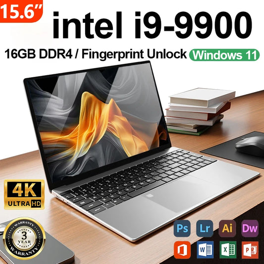 Nuevo portátil de oficina Intel Core i9 9900, pantalla 4K HD de 15.6 pulgadas, Windows 11, 16 GB de RAM, 1 TB SSD, portátil delgado, PC Gamer.