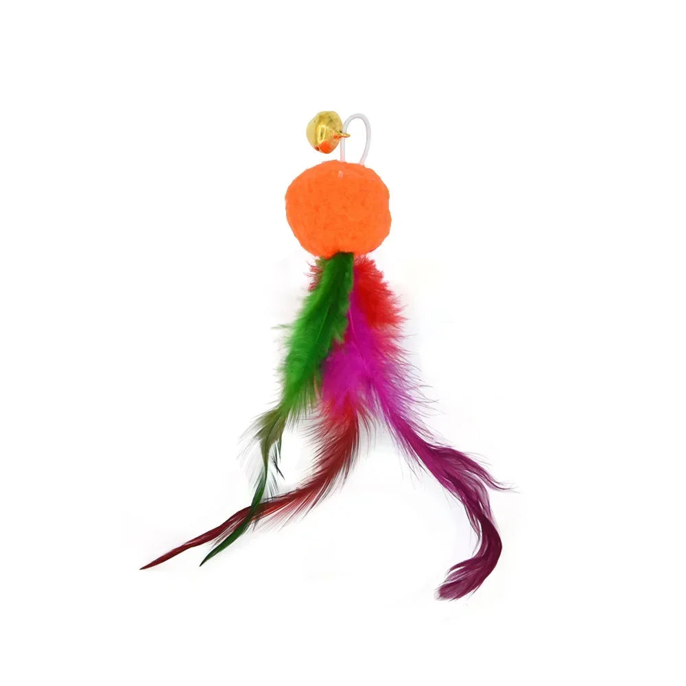 Accesorios de juguete de plumas para gatos, juguete de gusano de pájaros postizos con campana, juguetes para gatos, repuesto interactivo, pelota de espuma para entrenamiento