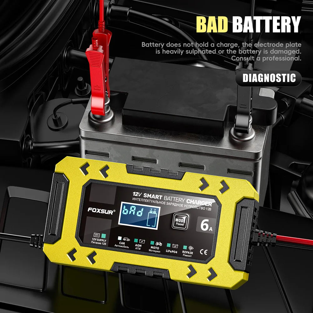 Cargador de batería 12V 6A inteligente con función de reparación