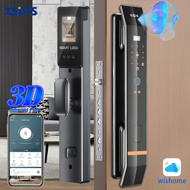 Cerradura de puerta inteligente 3D, reconocimiento biométrico, huella dactilar, contraseña, tarjeta IC, aplicación Wifi, desbloqueo para casa y apartamento