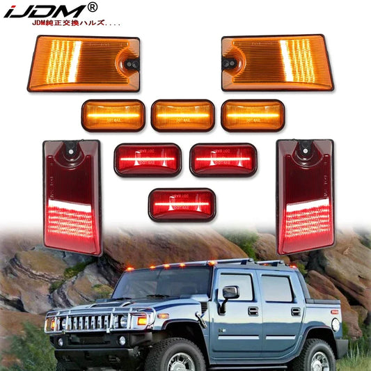iJDM Kit de luces LED amarillas/rojas para techo de cabina y lentes para Hummer H2 2003 2004 2005 2006 2007 2008 2009 Luces superiores LED con lentes ahumadas