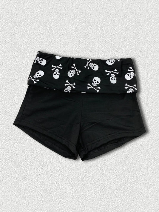 Shorts con estampado de calavera de estilo grunge para mujer, shorts negros de cintura baja, ajustados y sexys
