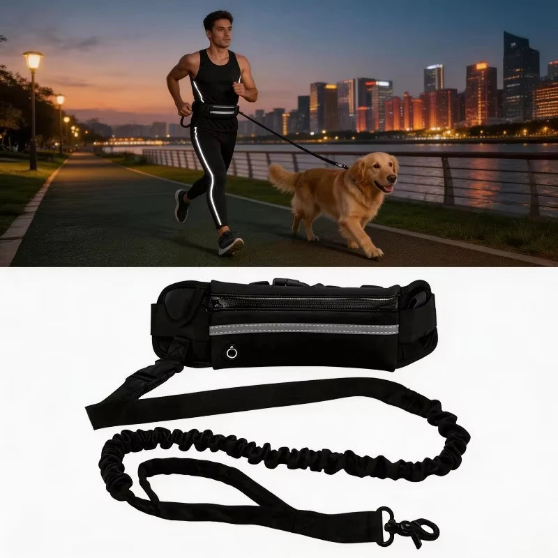 Correa para Perro de Alta Visibilidad, Manos Libres, Reflectante, con Bolsa de Cintura, Retráctil y Elástica, para Correr y Caminar, Accesorios para Mascotas HD