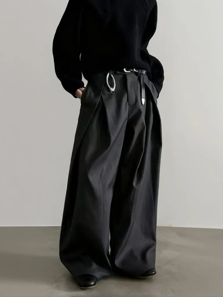 Pantalones de Traje de Pierna Ancha Estilo Harajuku para Hombre, Plisados, Curvos, Rectos, Largos, Casuales, Holgados, Estilo Urbano
