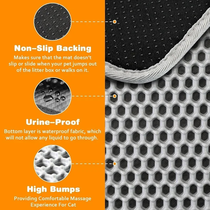 Alfombra para Arenero de Gatos, Resistente, Impermeable, de 2 Capas, Antideslizante, Lavable, Protector de Piso para Mascotas, Retenedor de Arena, Producto para Mascotas