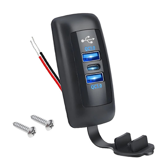 Toma de corriente USB de 3 puertos de 12V, puerto USB A Dual y puerto PD USB C, accesorios de enchufe para cargador de coche, impermeable para coche, camión, motocicleta marina